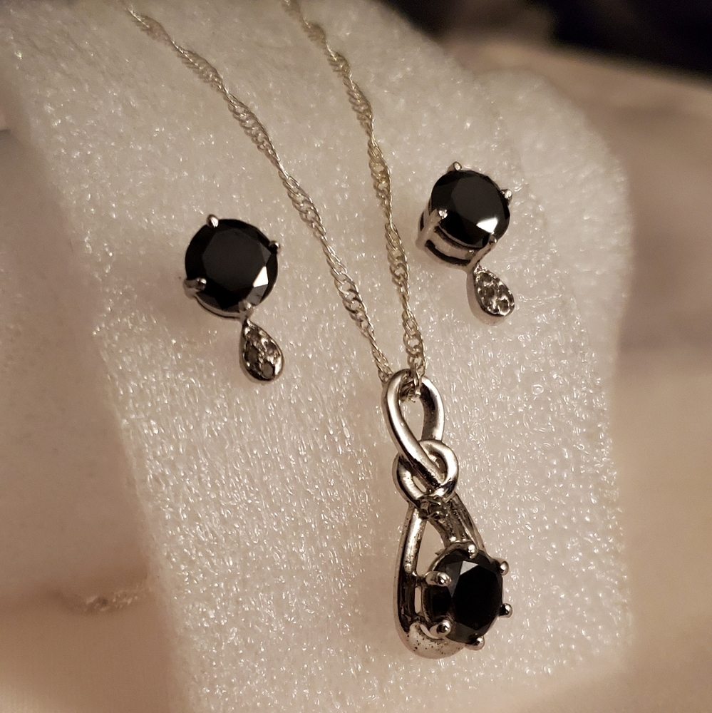 Black Diamond Necklace & Earrings Set